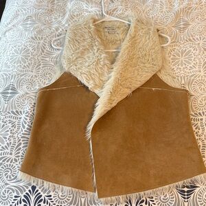 Tan and Cream Faux Fur Vest